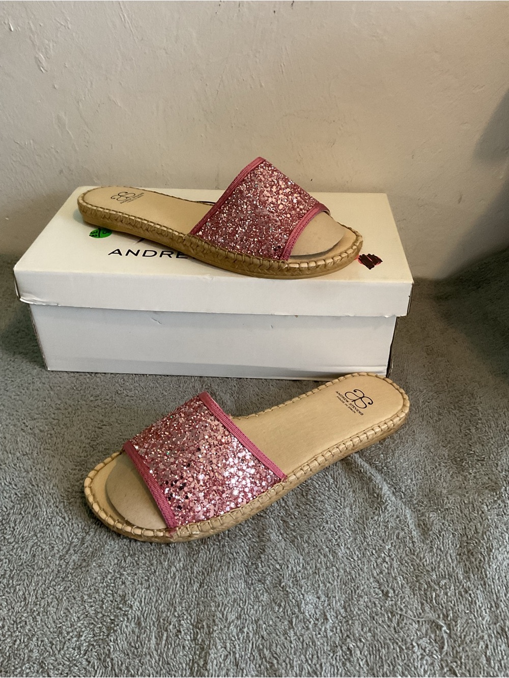Andrew Stevens Pink Glitter Slide Mules